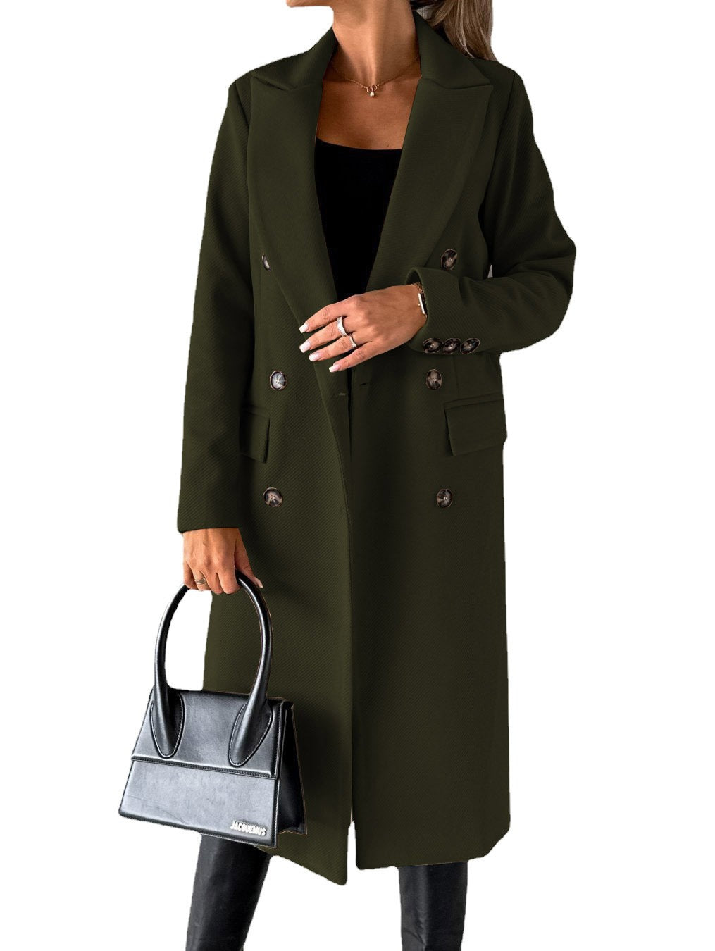 Manteau trench femme – Coupe ajustée – Laine douce – Boutonnage croisé – Longueur genou