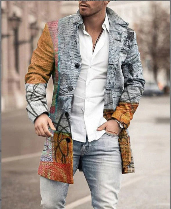 Manteau Homme – Coupe Ajustée – Laine – Motif Carreaux – Col Tailleur – Boutonnage Avant