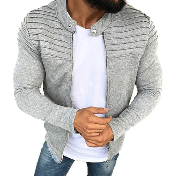 Veste homme – Coupe slim – Coton – Col montant – Détails côtelés – Fermeture zippée