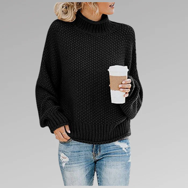 Femme Pull-Over - Laine - Coupe décontractée - Col montant côtelé