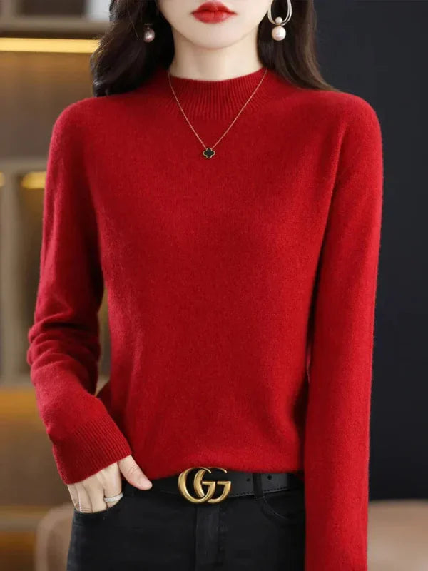 Pull femme – Coupe droite – Laine douce – Manches longues – Col rond côtelé