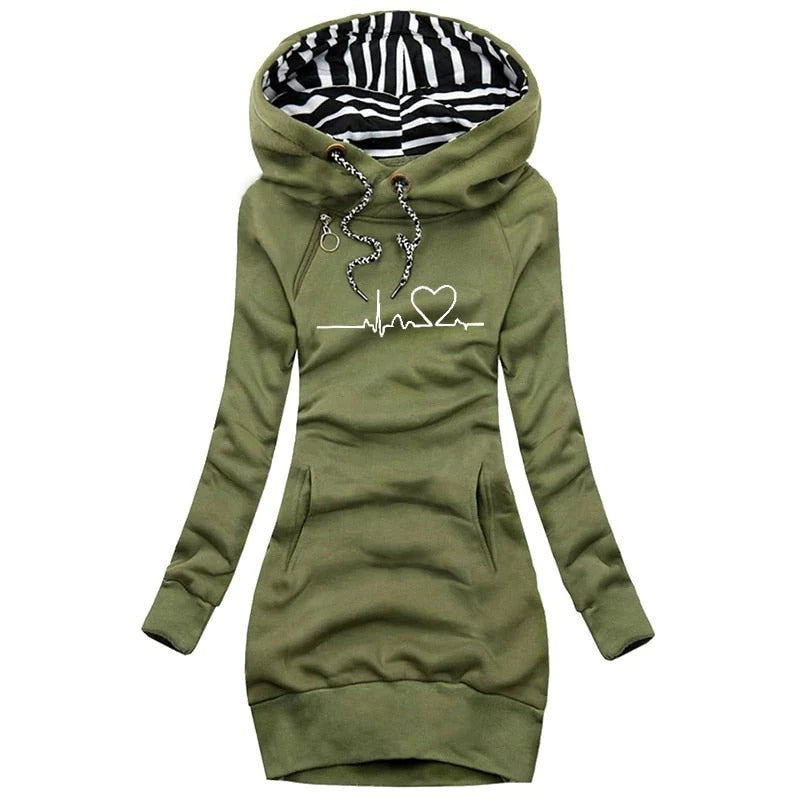 Robe Sweat à Capuche Femme – Coton – Coupe Slim – Mini – Imprimé Graphique