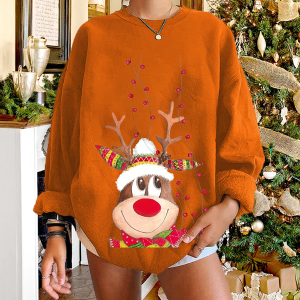 Pull femme – Coupe décontractée – Maille douce – Motif renne festif