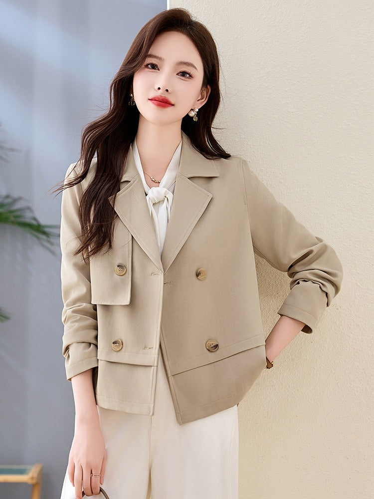Manteau trench femme – Coupe ajustée – Double boutonnage – Tissu léger structuré