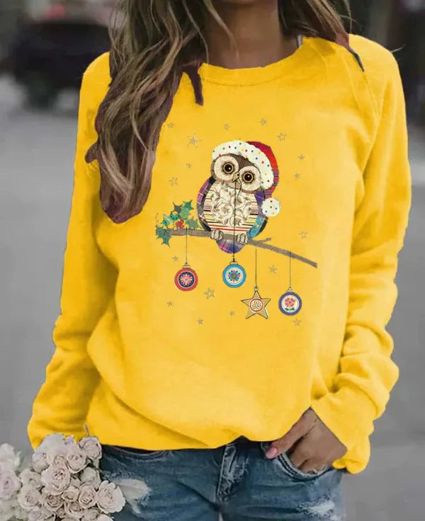 Sweatshirt femme – Coupe décontractée – Coton doux – Manches longues – Motif festif