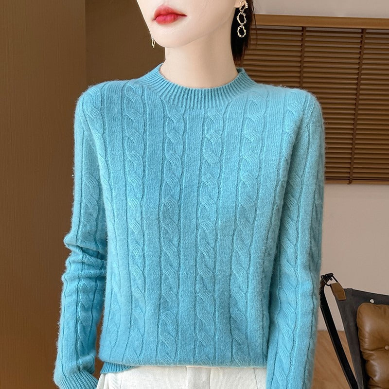 Pull femme – Maille torsadée – Coupe décontractée – Col rond – Manches longues
