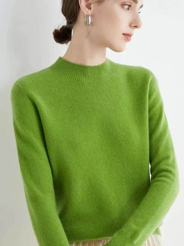 Pull femme – Coupe droite – Laine douce – Manches longues – Col rond côtelé