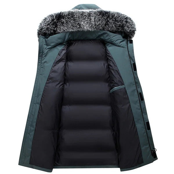 Veste en duvet homme – Coupe droite – Capuche fourrure – Longueur mi-cuisse