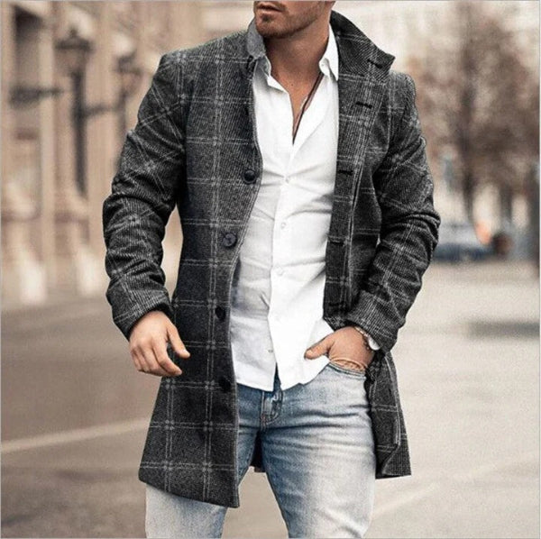 Manteau Homme – Coupe Ajustée – Laine – Motif Carreaux – Col Tailleur – Boutonnage Avant