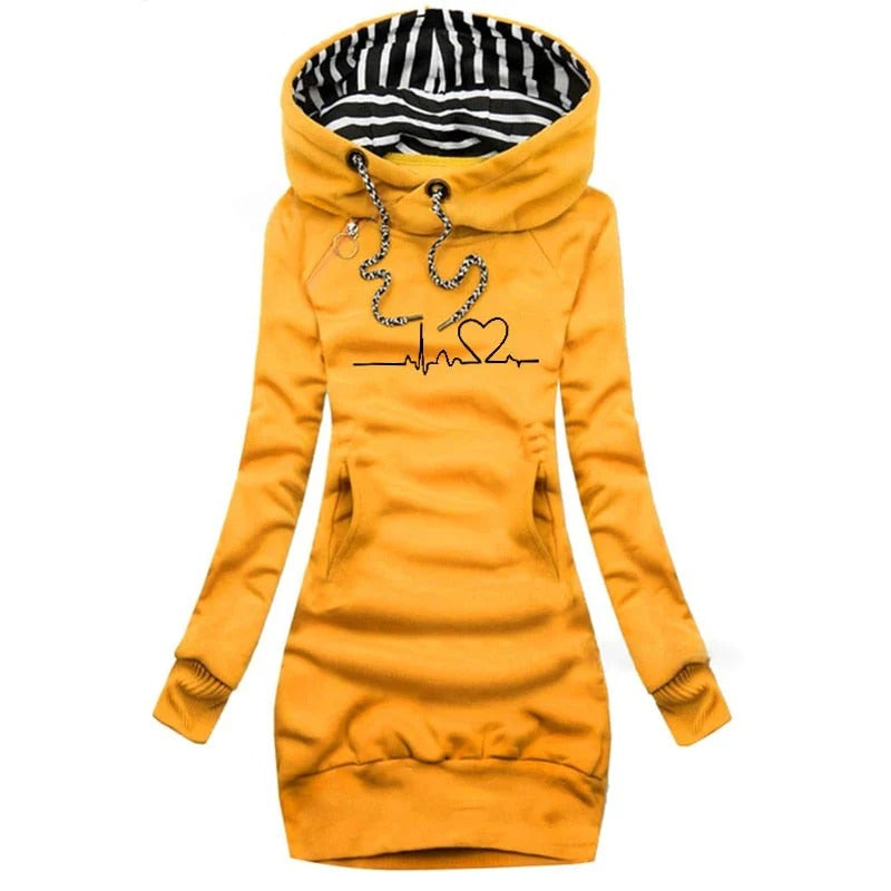 Robe Sweat à Capuche Femme – Coton – Coupe Slim – Mini – Imprimé Graphique