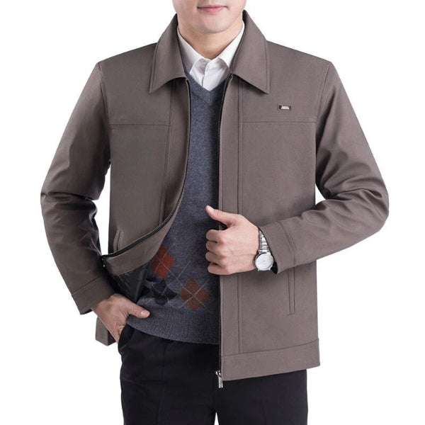 Veste homme – Coupe droite – Tissu lisse déperlant – Col à revers – Fermeture zippée