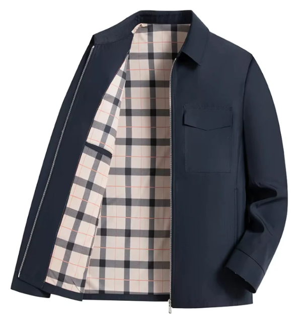 Veste homme – Coupe ajustée – Fermeture zippée – Poches à rabat – Doublure à carreaux