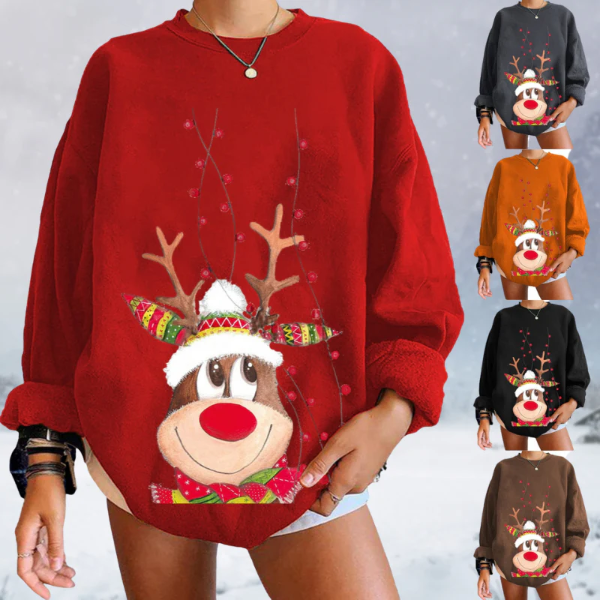 Pull femme – Coupe décontractée – Maille douce – Motif renne festif