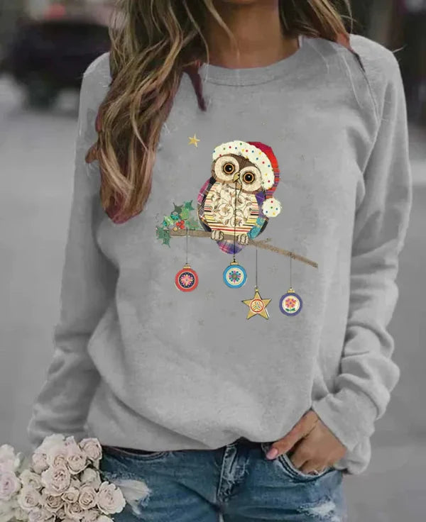 Sweatshirt femme – Coupe décontractée – Coton doux – Manches longues – Motif festif