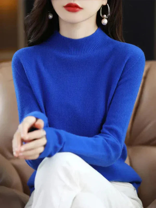 Pull femme – Coupe droite – Laine douce – Manches longues – Col rond côtelé