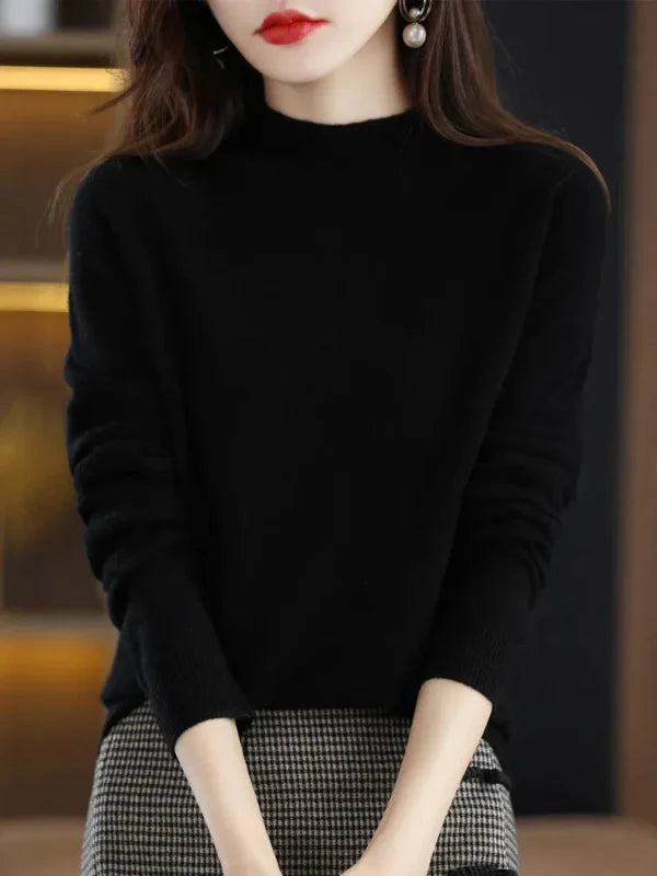 Pull femme – Coupe droite – Laine douce – Manches longues – Col rond côtelé