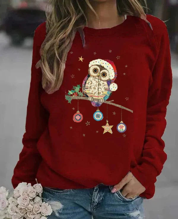 Sweatshirt femme – Coupe décontractée – Coton doux – Manches longues – Motif festif