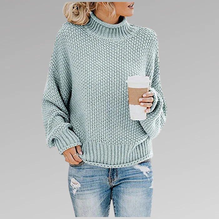 Femme Pull-Over - Laine - Coupe décontractée - Col montant côtelé