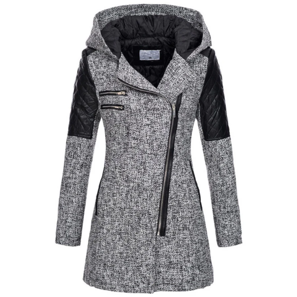 Veste femme – Coupe cintrée – Manches matelassées – Zip asymétrique – Capuche
