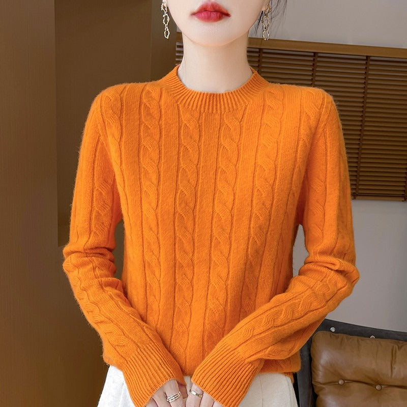 Pull femme – Maille torsadée – Coupe décontractée – Col rond – Manches longues