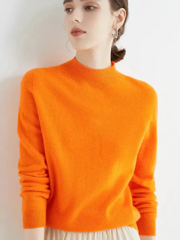 Pull femme – Coupe droite – Laine douce – Manches longues – Col rond côtelé