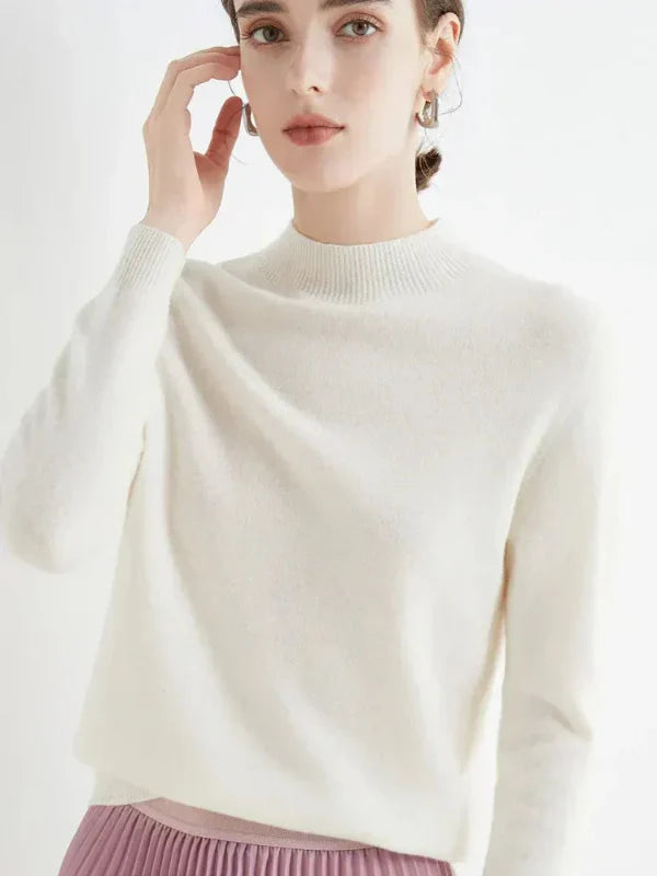 Pull femme – Coupe droite – Laine douce – Manches longues – Col rond côtelé