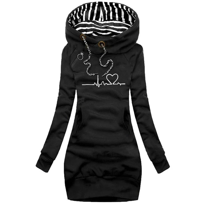 Robe Sweat à Capuche Femme – Coton – Coupe Slim – Mini – Imprimé Graphique