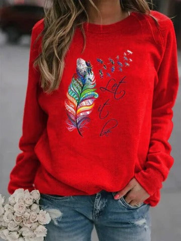 Pull femme – Coupe ample – Coton doux – Motif plume – Manches longues