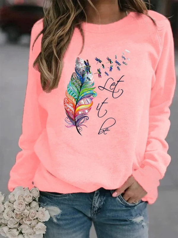 Pull femme – Coupe ample – Coton doux – Motif plume – Manches longues