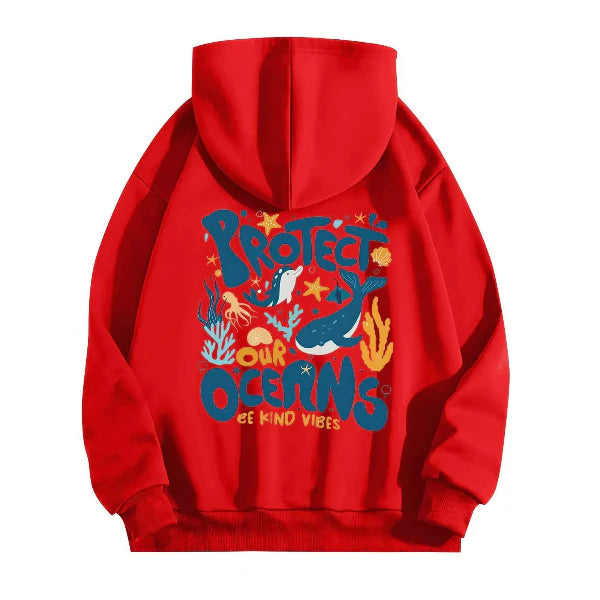 Sweat à Capuche Femme – Coupe Oversize – Toucher Coton – Imprimé Marin Graphique