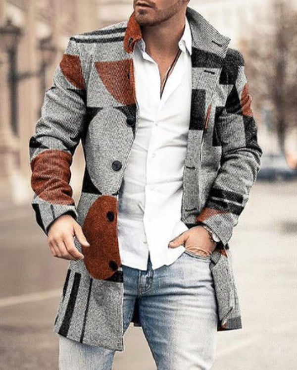Manteau Homme – Coupe Ajustée – Laine – Motif Carreaux – Col Tailleur – Boutonnage Avant