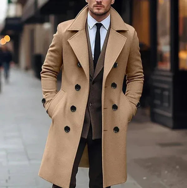 Manteau homme – Coupe ajustée – Laine – Longueur genou – Style croisé formel