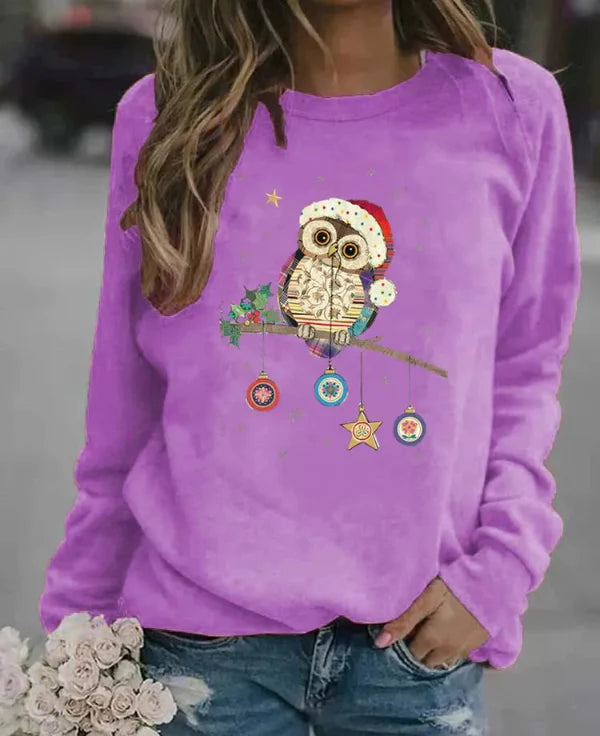 Sweatshirt femme – Coupe décontractée – Coton doux – Manches longues – Motif festif