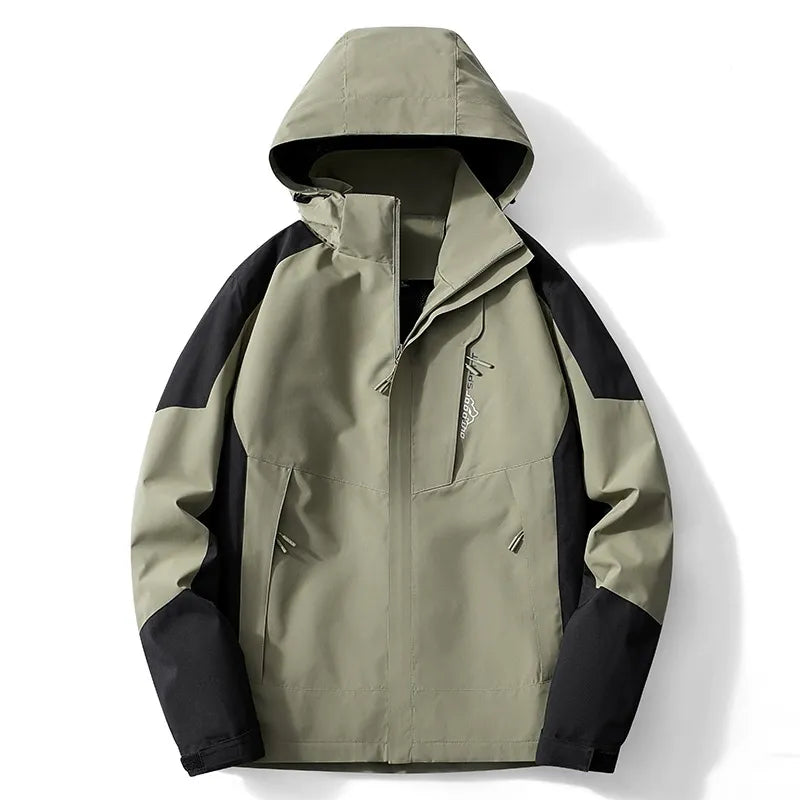 Homme Veste - Tissu Technique - Col Montant Avec Capuche - Coupe Droite - Longueur Hanche