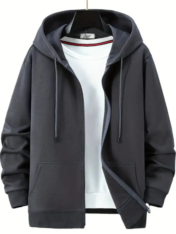 Sweat à capuche zippé homme – Coupe décontractée – Coton – Poches avant – Style casual