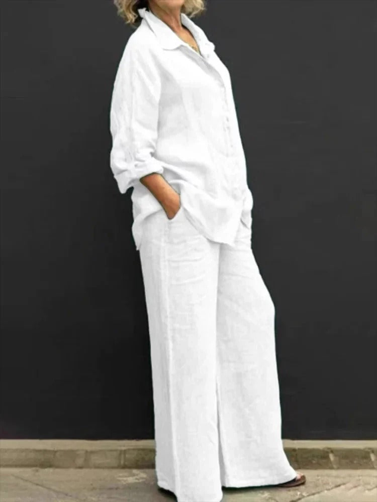 Ensemble femme – Linnen – Coupe ample – Chemise boutonnée – Pantalon large