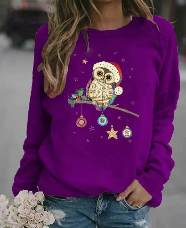 Sweatshirt femme – Coupe décontractée – Coton doux – Manches longues – Motif festif