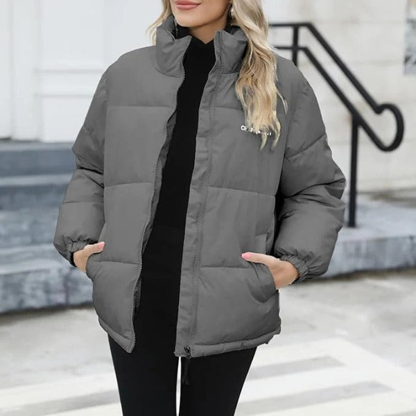 Veste femme matelassée – Coupe décontractée – Col montant – Poignets élastiqués – Zip devant