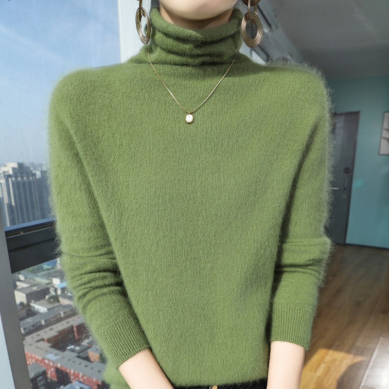 Sweatshirt femme – Coupe décontractée – Laine douce – Col superposé – Poignets côtelés