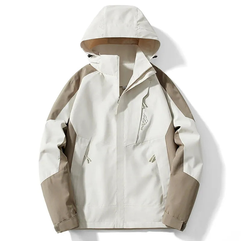 Homme Veste - Tissu Technique - Col Montant Avec Capuche - Coupe Droite - Longueur Hanche