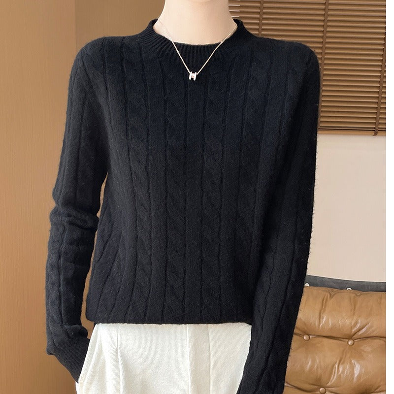 Pull femme – Maille torsadée – Coupe décontractée – Col rond – Manches longues
