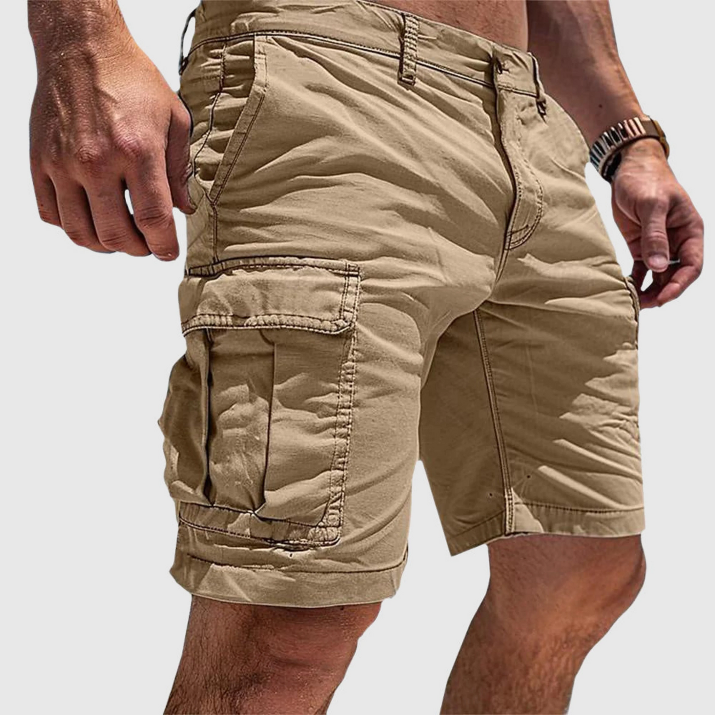 Short cargo homme – Coupe décontractée – Coton – Poches à rabat – Style casual