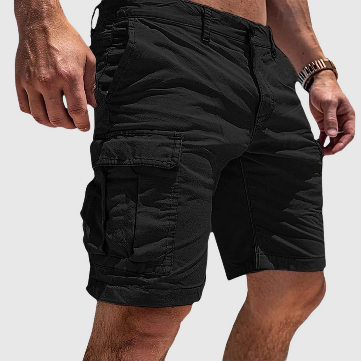 Short cargo homme – Coupe décontractée – Coton – Poches à rabat – Style casual