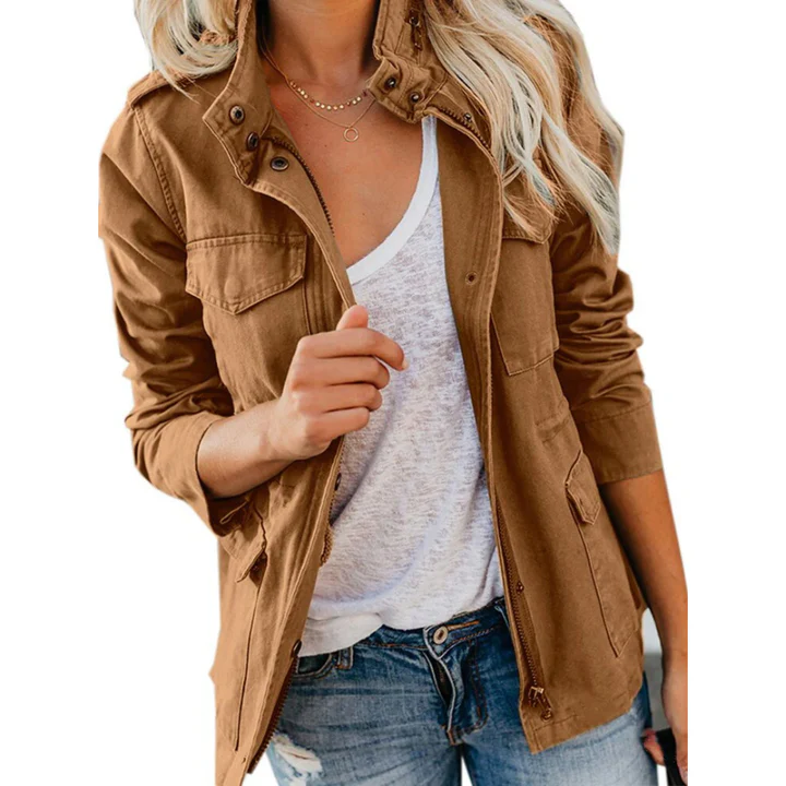 Veste femme – Coupe décontractée – Style utilitaire – Coton mélangé – Multi-poches