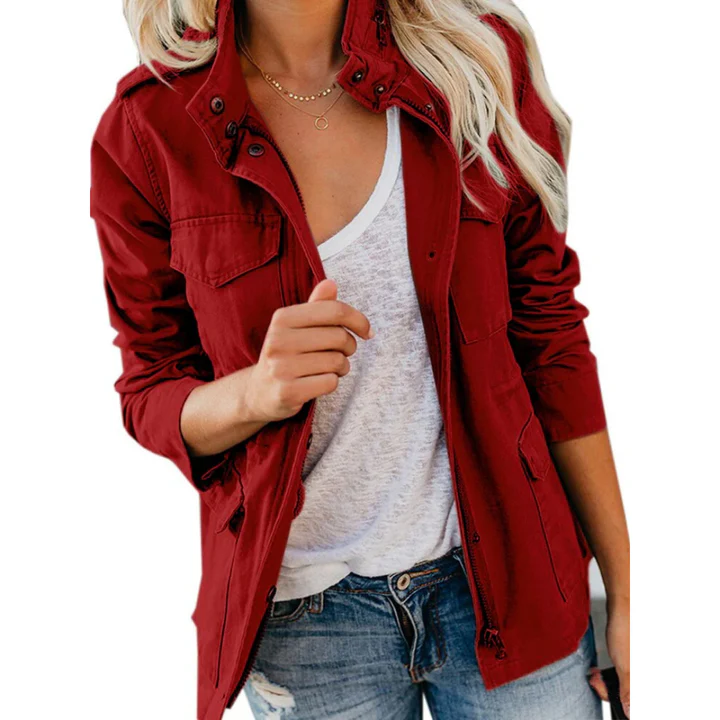 Veste femme – Coupe décontractée – Style utilitaire – Coton mélangé – Multi-poches