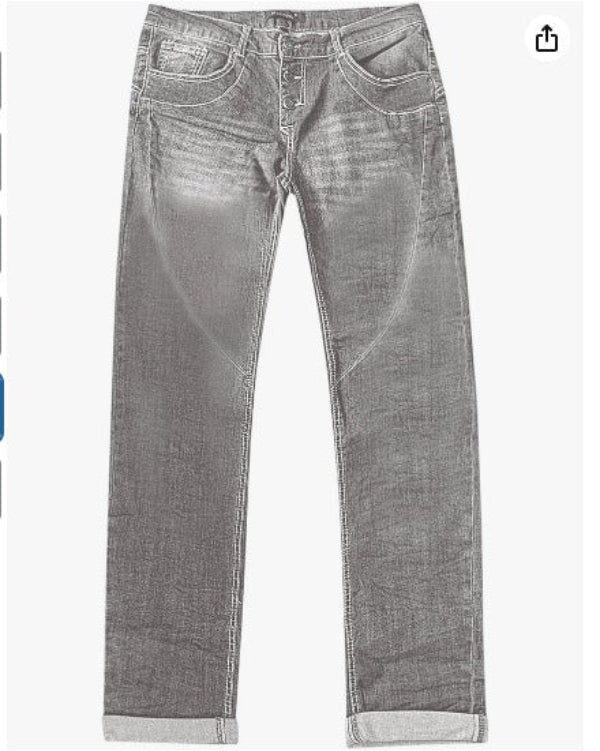 Jean femme – Coupe décontractée – Taille cordon – Effet usé – Ourlets roulés