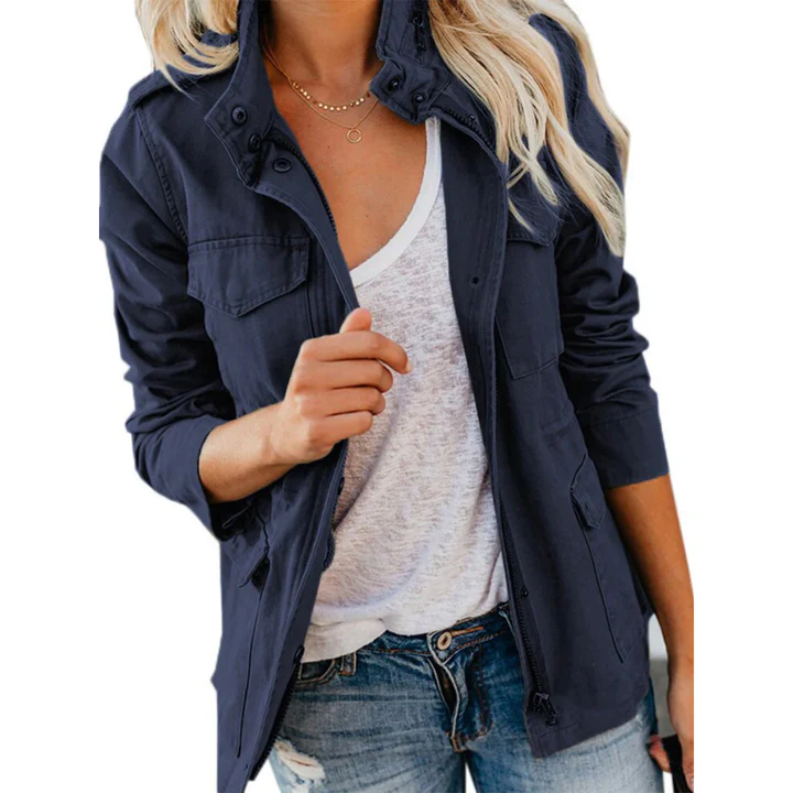 Veste femme – Coupe décontractée – Style utilitaire – Coton mélangé – Multi-poches