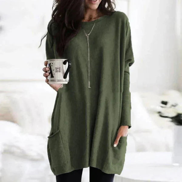 Tunique femme – Coupe oversize – Maille douce – Épaules tombantes – Poches latérales