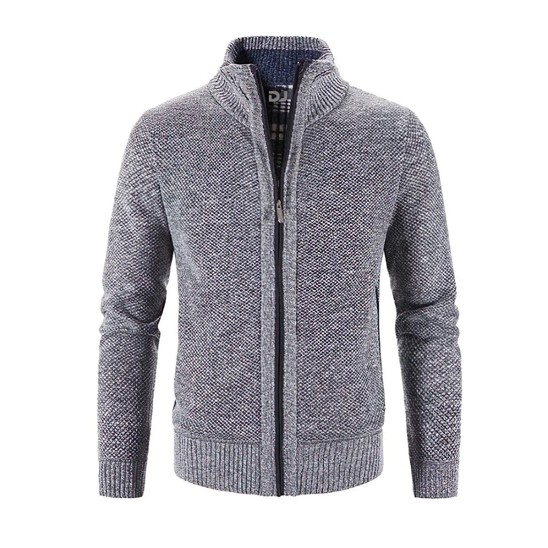 Gilet zippé homme – Coupe slim – Maille laine – Bords côtelés – Finitions contrastées