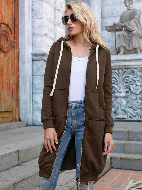 Sweatshirt femme oversize – coton doux – zip frontal – capuche – poches larges